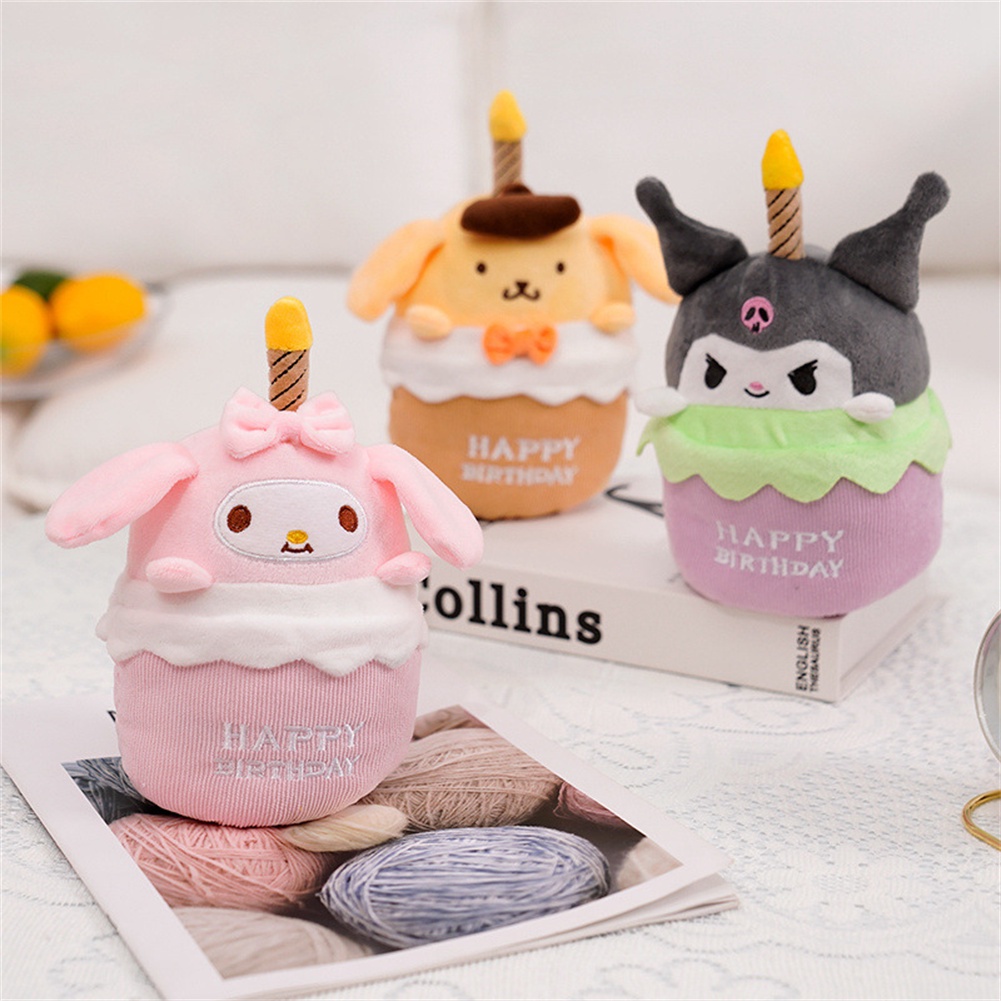 Đồ Chơi Nhồi Bông Hình Bánh Kem Sinh Nhật Kirby / Kulomi / Melody / Pudding Dog / Cinnamoroll Có Nhạc Và Đèn Phát Sáng Dành Cho Trẻ Em