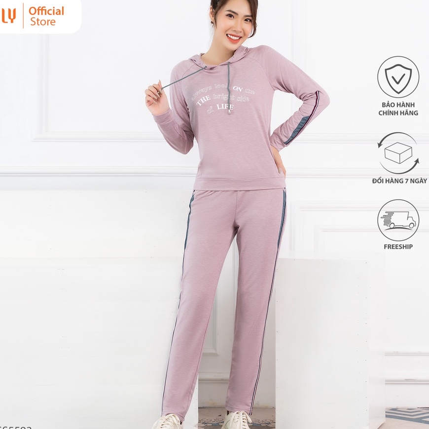 Bộ đồ mặc nhà nữ thể thao cotton SUNFLY có mũ áo dài quần dài SS5583