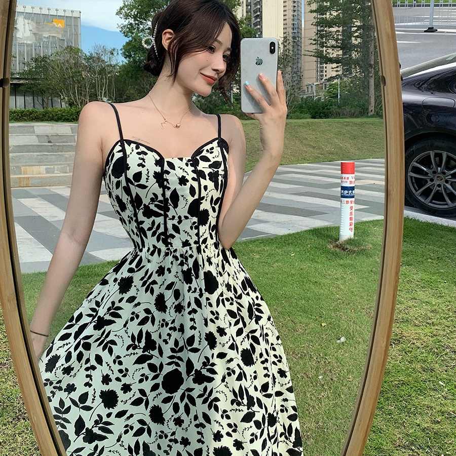 Đầm Dài Hai Dây Cổ Chữ v In Họa Tiết Hoa Thời Trang Mùa Hè Dành Cho Nữ