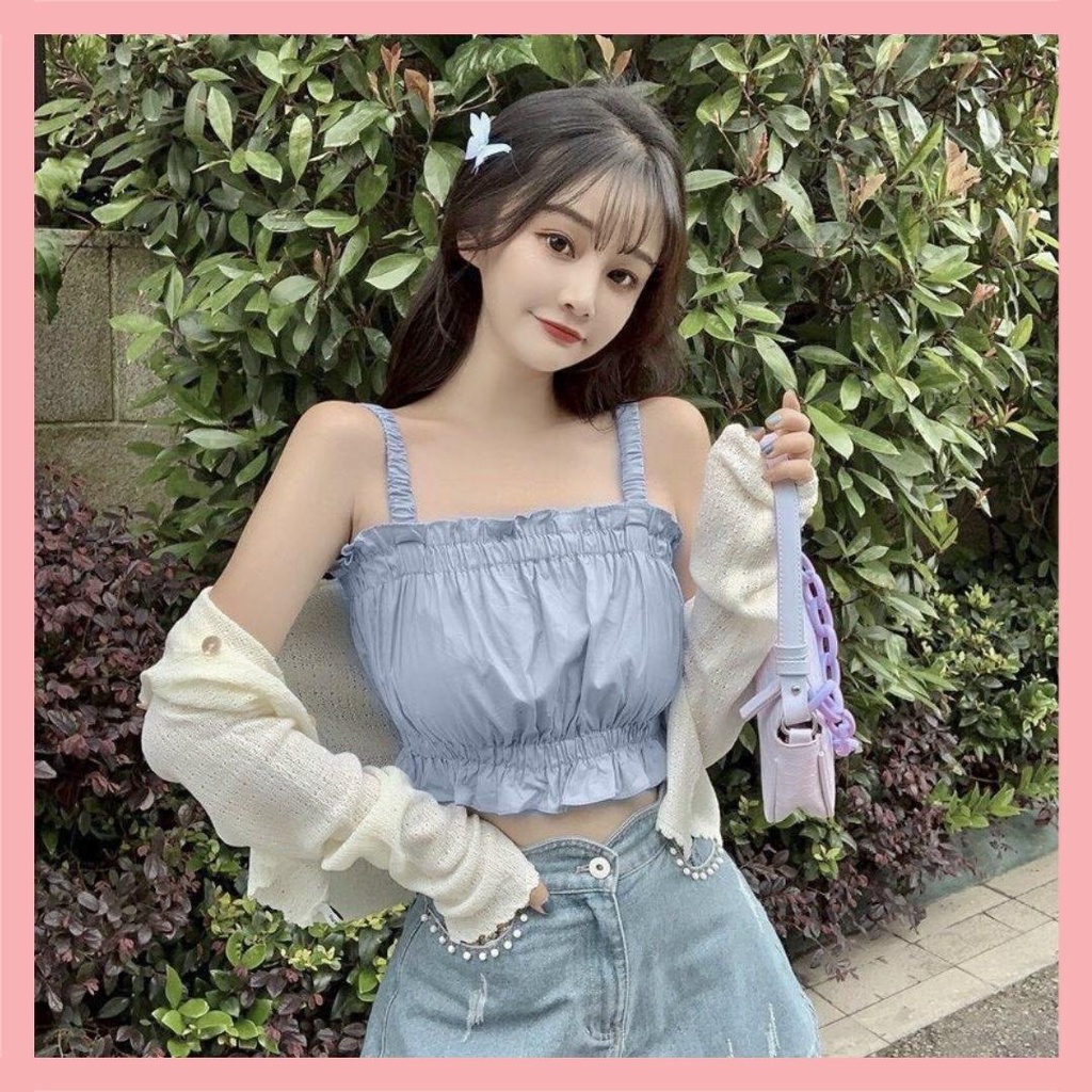 Áo 2 dây croptop chun nhún dễ thương Áo croptop 3 màu siêu xinh
