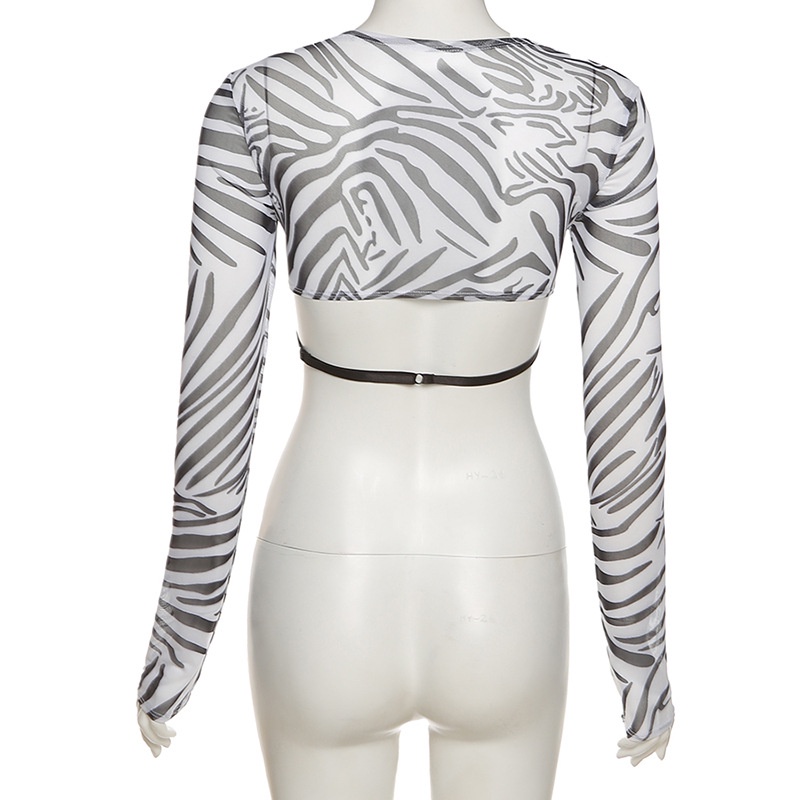 Áo Sơ Mi Tay Dài Kẻ Sọc Phối Lưới Cài Khóa Thiết Kế Quyến Rũ Cho Nữ