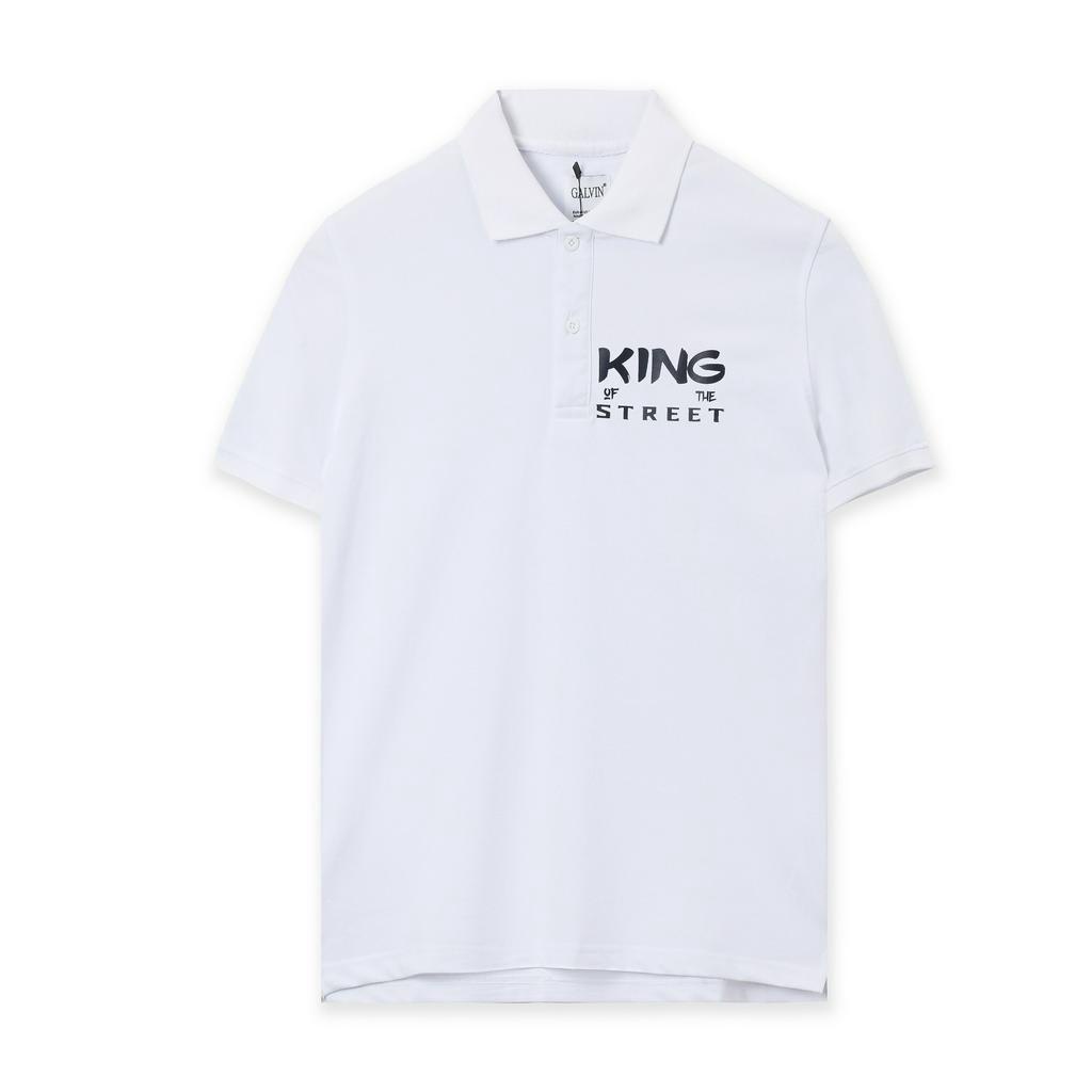 Áo phông thun polo nam Leo Vatino trắng tay ngắn lỡ cổ bẻ King Pug Galvin 55