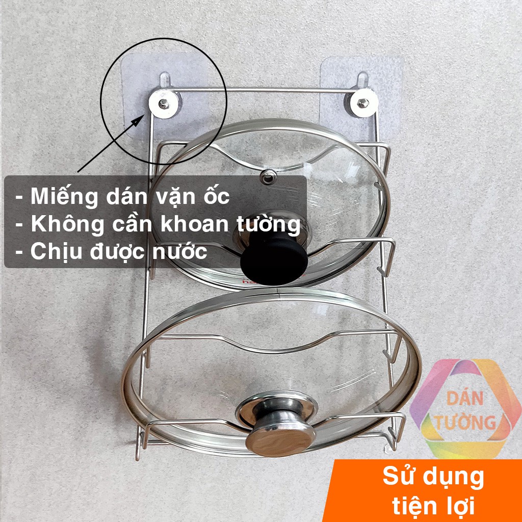 Giá treo nắp nồi inox dán tường 4 tầng, giá kệ treo nắp vung xoong nồi bộ dụng cụ nhà bếp tiện lợi có sẵn miếng dán -TNN