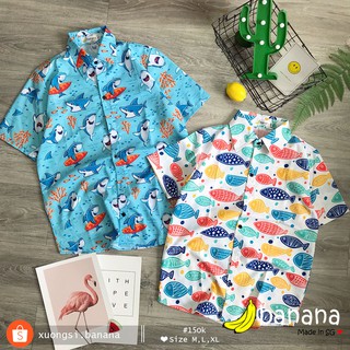 [Banana]- Áo sơ mi hoạt hình cá mập/ cá 7 màu (M,L,XL)