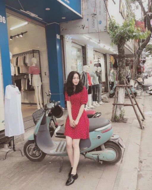 VÁY THIẾT KẾ HỌA TIẾT ĐỎ TAY BỒNG