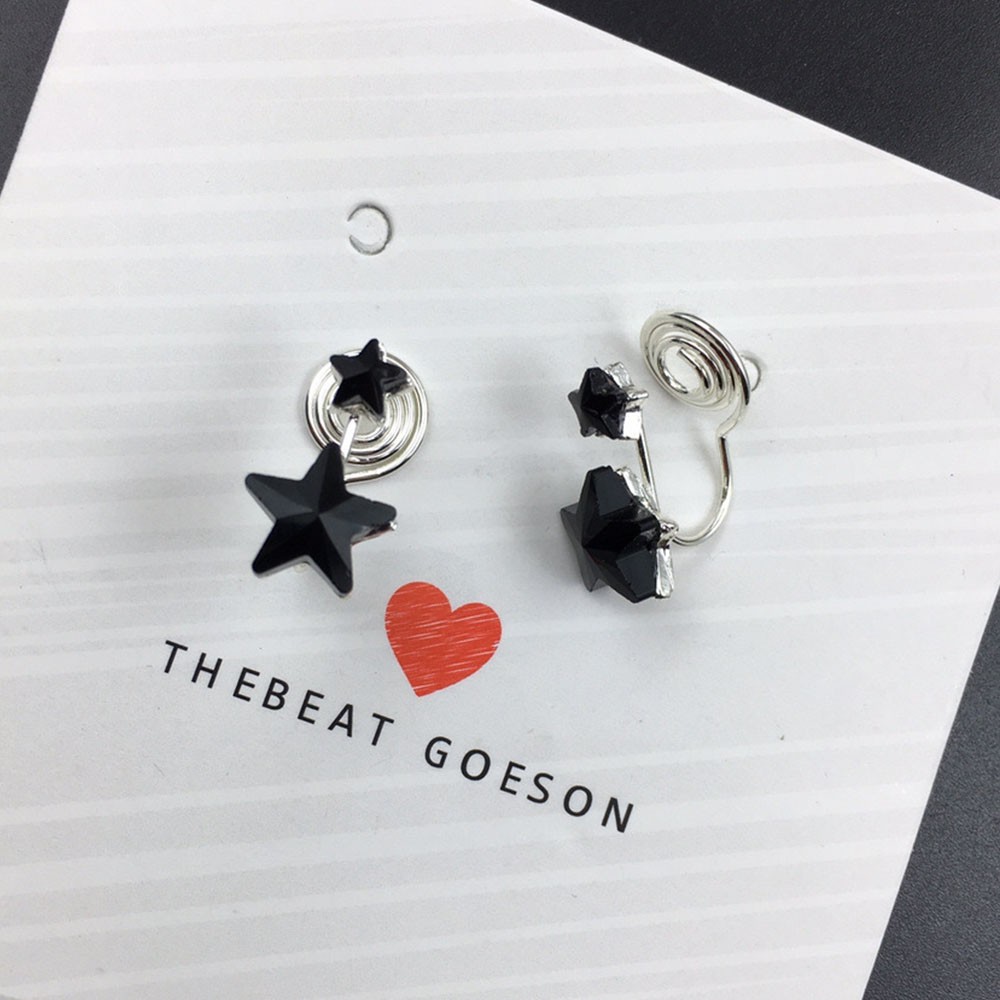Khuyên Tai Kẹp Vành Tai Không Xỏ Lỗ Hình Ngôi Sao Đính Pha Lê Màu Đen Cho Nữ