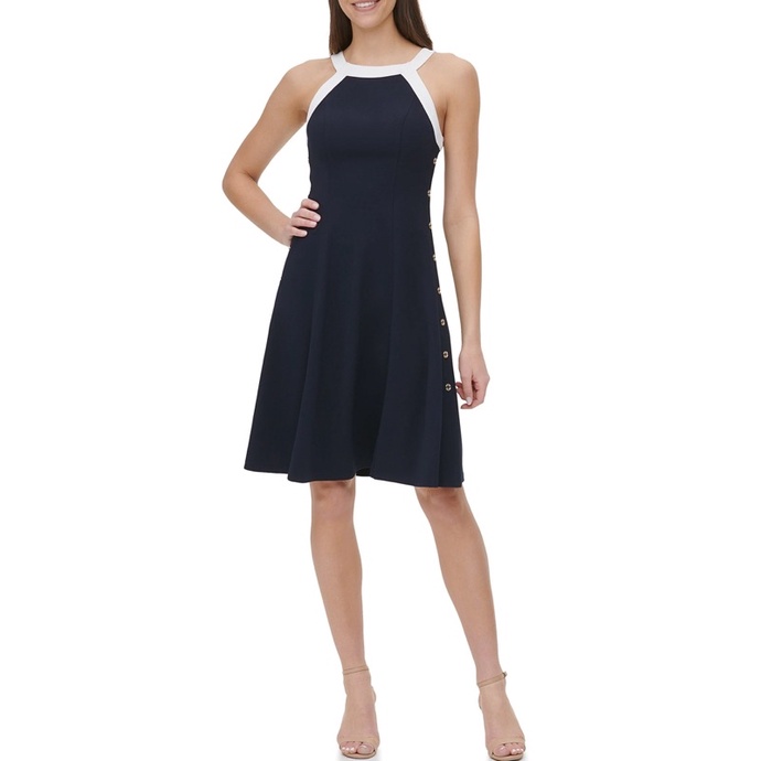 Đầm Tommy Hilfiger cổ yếm phối nút bên hông
