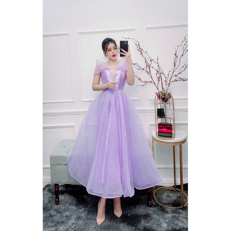 ĐẦM CÔNG CHÚA KIM TUYẾN XOÈ PHỒNG CỔ CAO NỮ HOÀNG ( ảnh thật nhed khách )