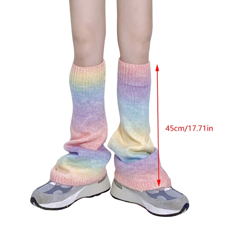 XIXI Tất Ống Chân Dệt Kim Giữ Ấm Chân Họa Tiết Cầu Vồng Phong Cách Harajuku