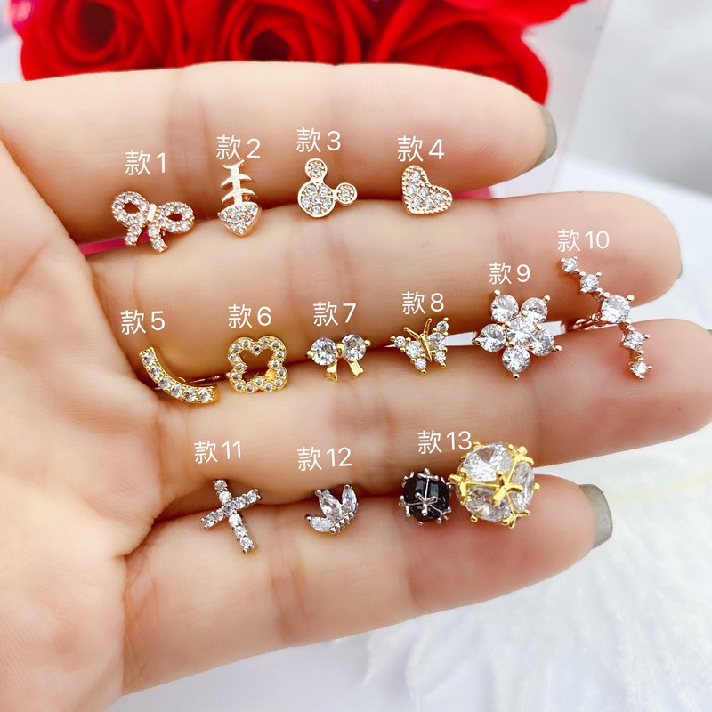 Bông tai hình cỏ bốn lá bằng thép titan 316 chuôi nhỏ không gây dị ứng thời trang