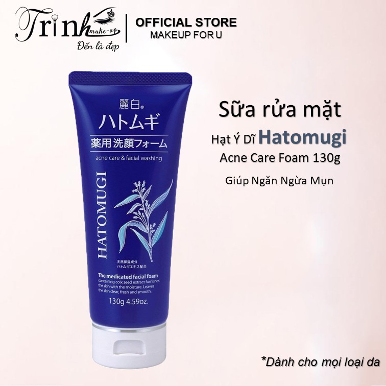 Sữa rửa mặt Hatomugi Hạt Ý Dĩ Cleansing and Ance Care Foam giúp làm sạch, trắng da, ngăn ngừa mụn 130g Nhật Bản