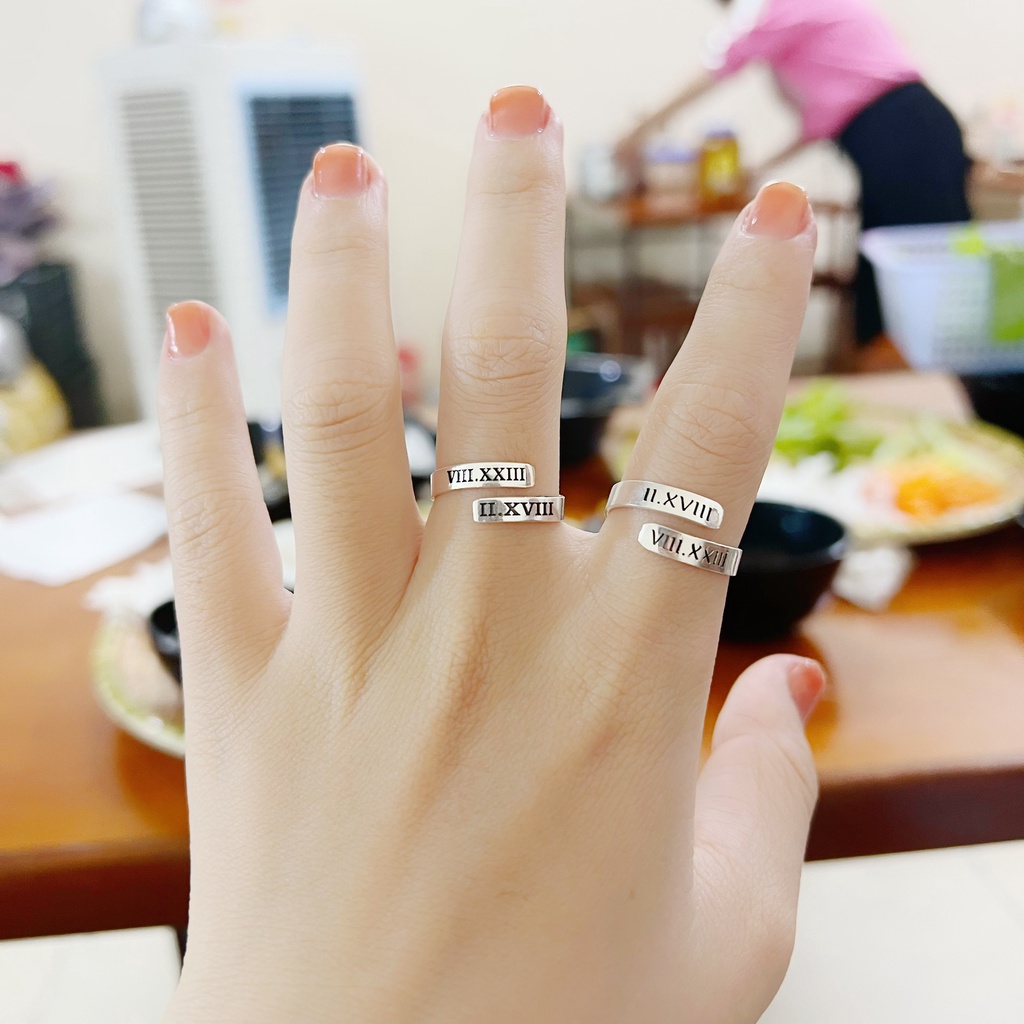 Nhẫn đôi bạc khắc chữ tên theo yêu cầu DaLiA Jewelry nhẫn bạc hở bạc ta 999
