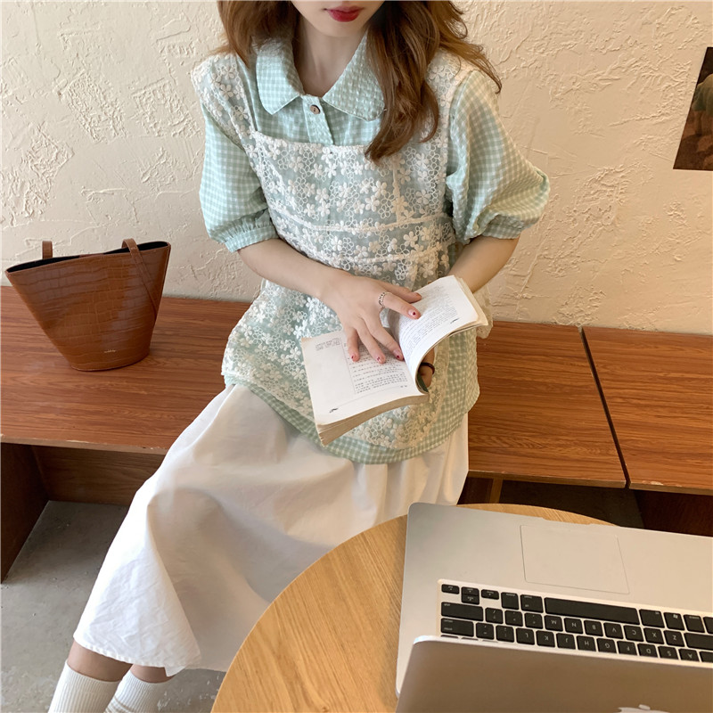 Set Áo Sơ Mi/Áo Không Tay/Chân Váy Chữ A Lưng Cao 42808 Thời Trang Đáng Yêu Cho Nữ | BigBuy360 - bigbuy360.vn