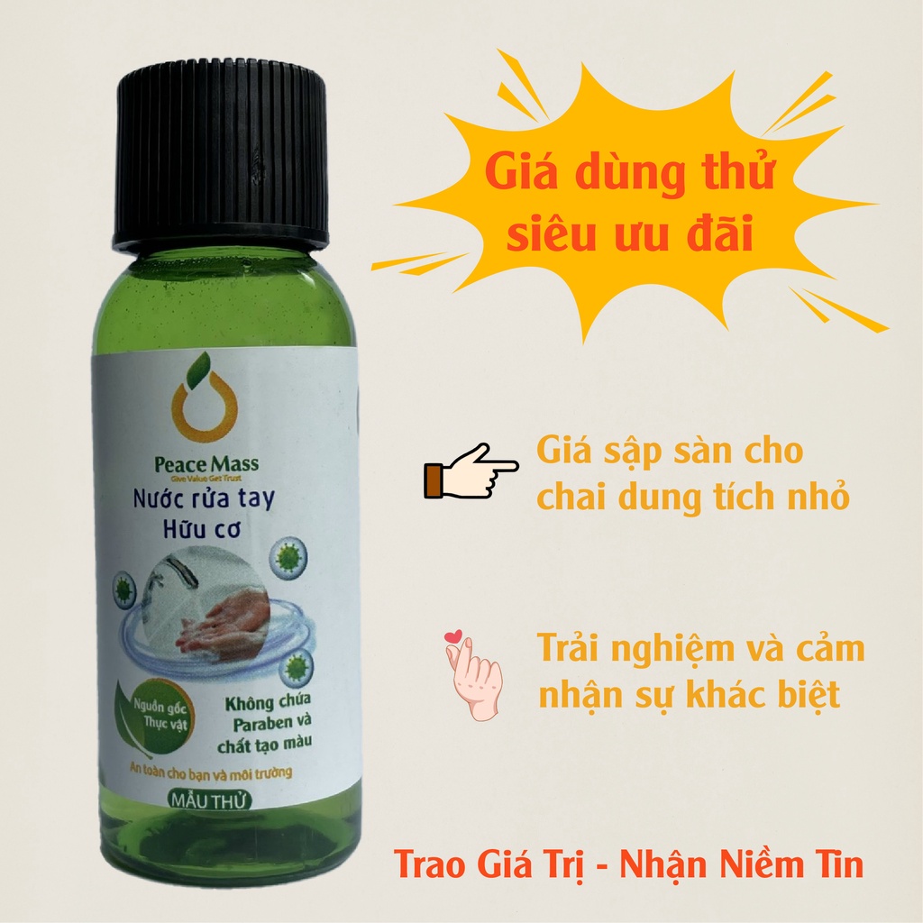 [Mã BMINC50 giảm 10% đơn 99k] [Hàng Trải Nghiệm] Nước Rửa Tay Hữu Cơ Peace Mass 30ml, An Toàn Cho Da Nhạy Cảm