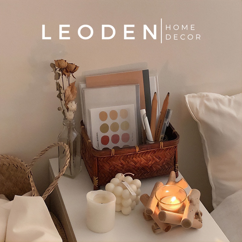 Chân nến bằng gỗ hình đống lửa trang trí phong cách Bắc Âu đẹp – LEODEN Decor