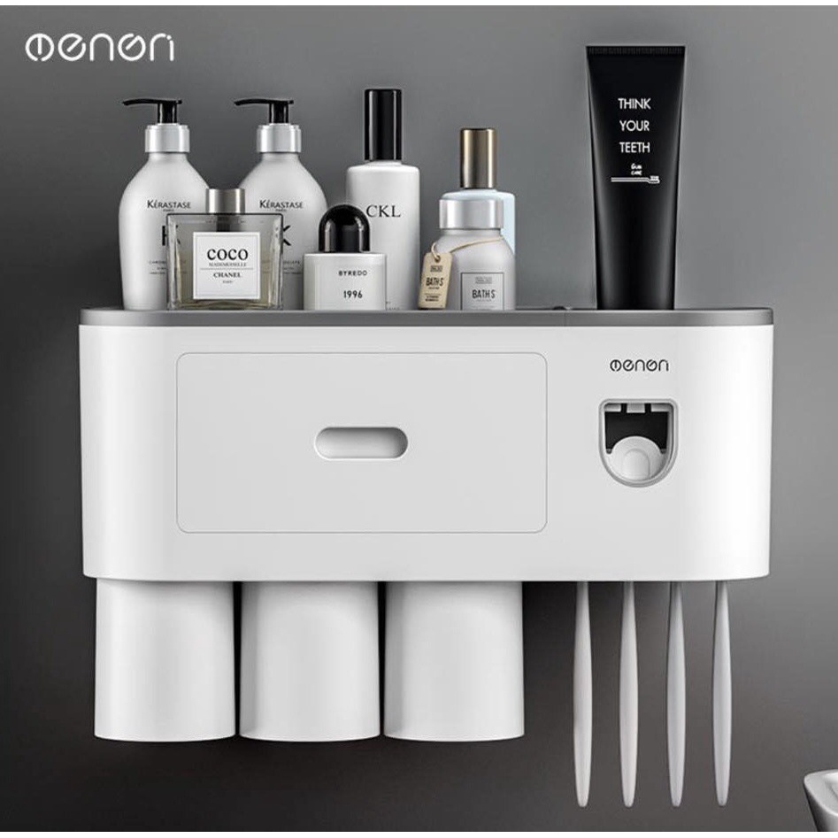Bộ Nhả Kem Đánh Răng Tự Động, Giá Treo Bàn Chải Đánh Răng Dán Tường Kèm Cốc (Tặng Miếng Dán Sản Phẩm)