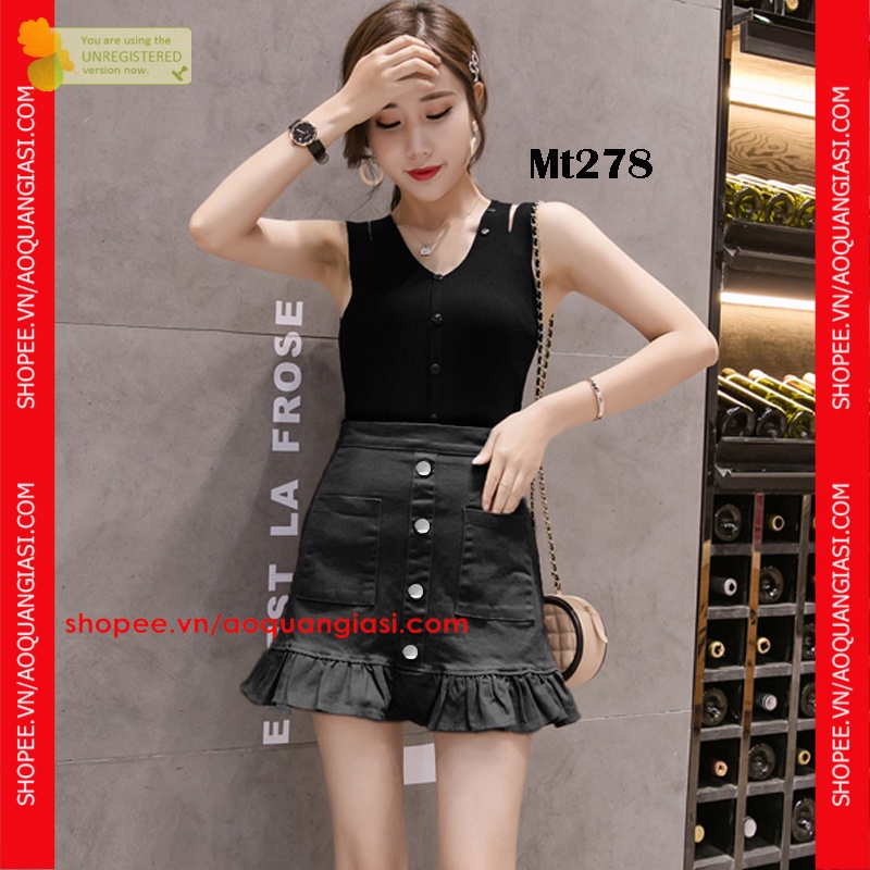 Chân váy nữ kaki đuôi cá 4 nút màu Đen, trắng Size S,M,L rẻ đẹp hàn quốc chuẩn store freeship 50k ALOHA
