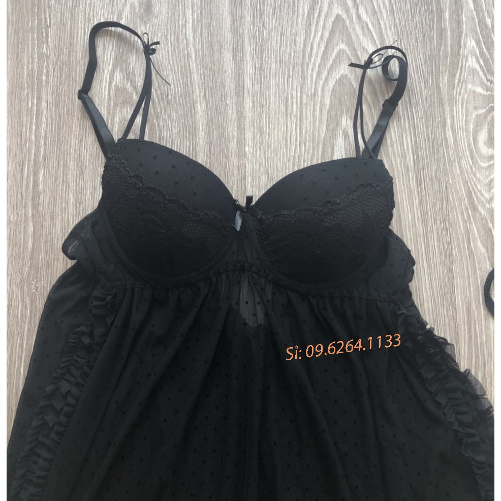 Đầm ngủ sexy nâng ngực chấm bi nhỏ, dáng xẻ vạt ( SEXY XẺ VẠT ĐỆM- ĐEN) | BigBuy360 - bigbuy360.vn