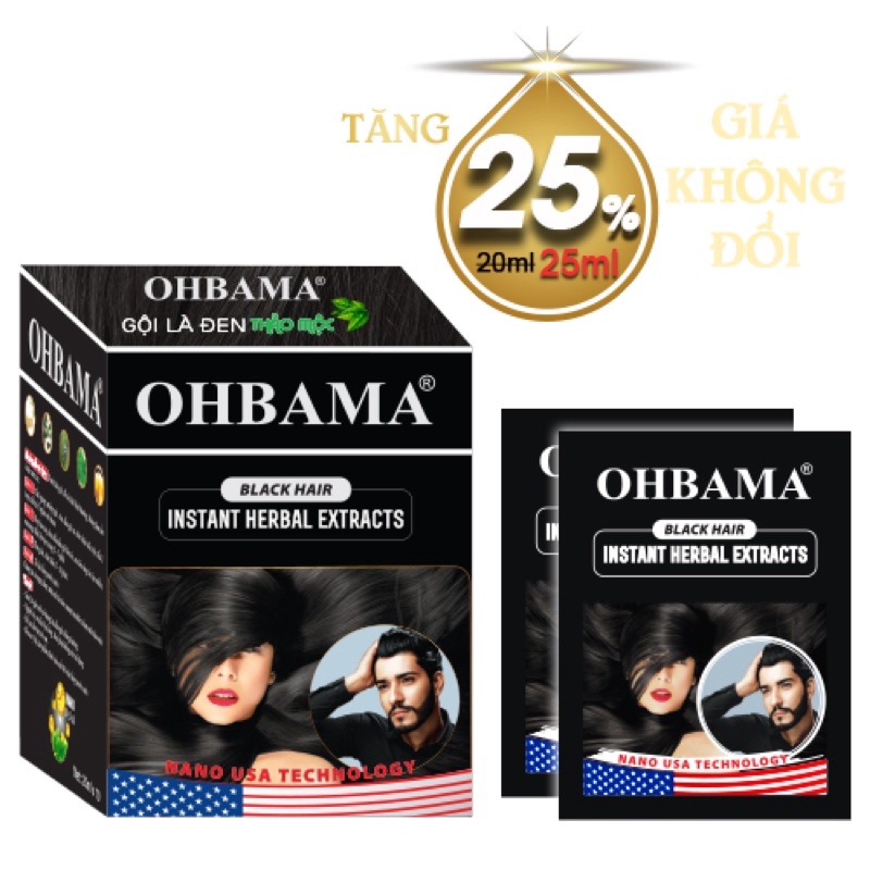 1 hộp GỘI LÀ ĐEN OHBAMA - hộp 10 gói - màu đen