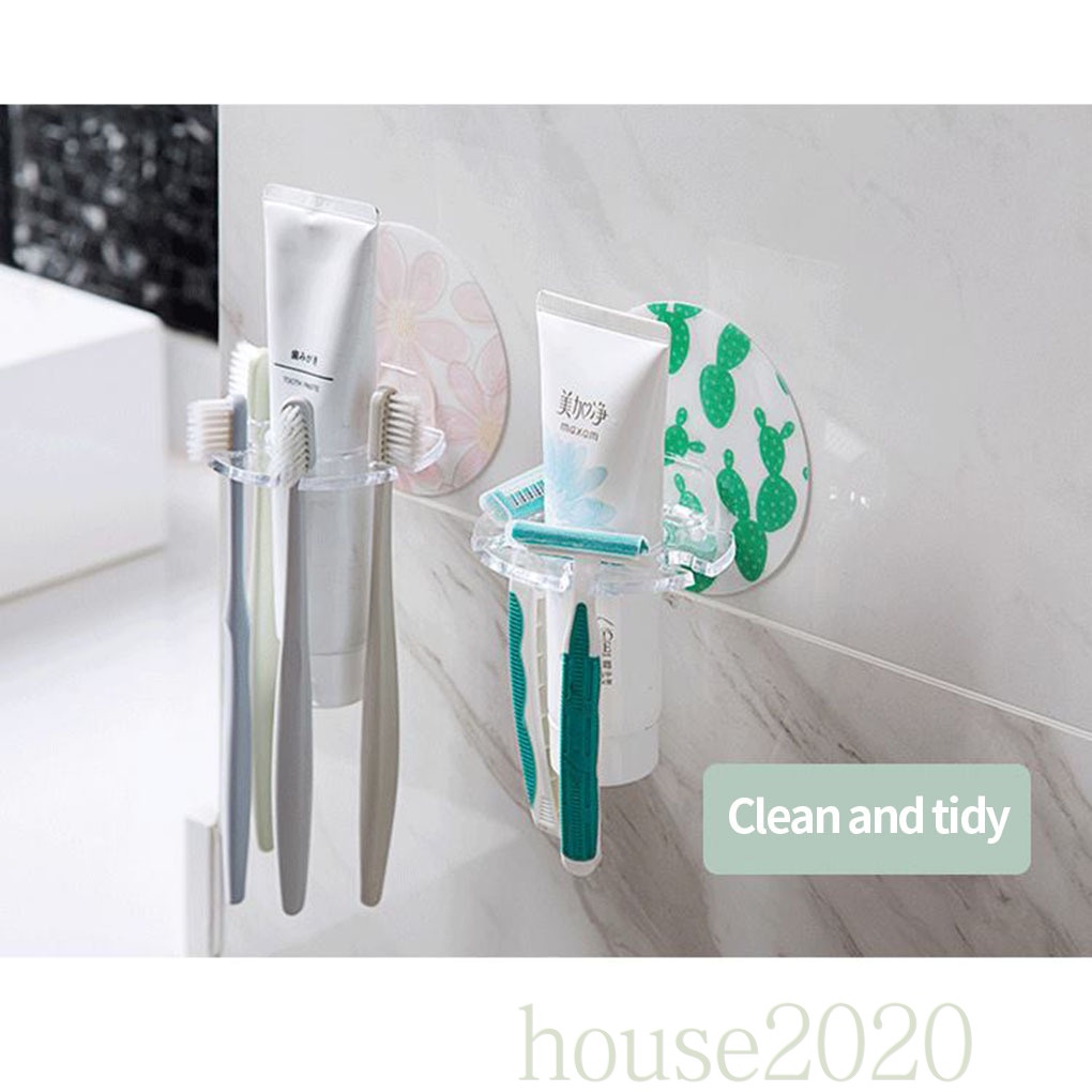Giá đỡ đựng kem đánh răng/ bàn chải đánh răng/ dao cạo râu gắn tường nhà tắm hình hoa lá màu tùy chọn 2020