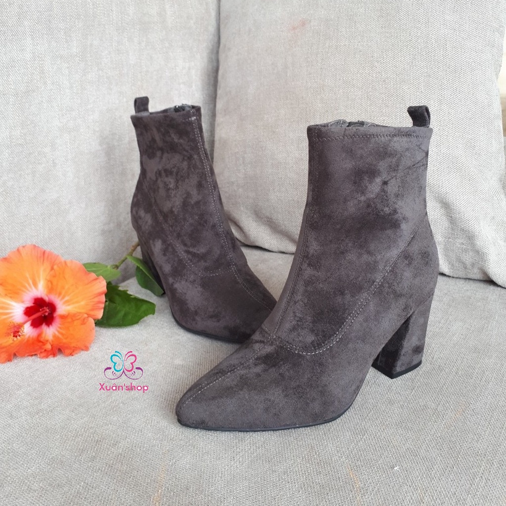 Boot nữ Daphne chất da lộn mềm , gót vuông cao 8cm (size 38-240)