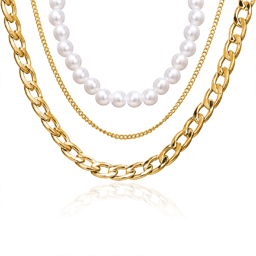 Dây Chuyền Hợp Kim Nhiều Lớp Đính Ngọc Trai Giả Xinh Xắn Cho Nữ