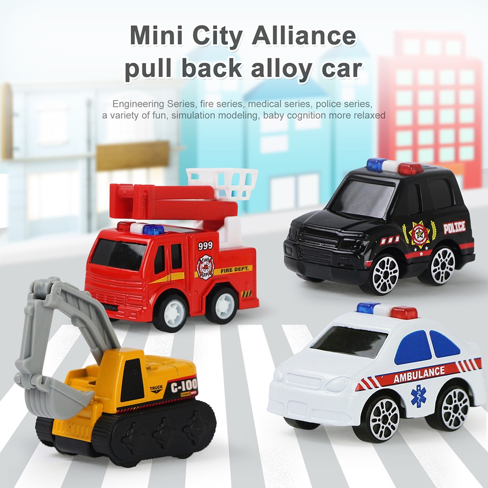 Coolplay Mô hình xe hơi cảnh sát xe cứu hỏa 4 loại tùy chọn bằng hợp kim dạng kéo lùi cho trẻ em