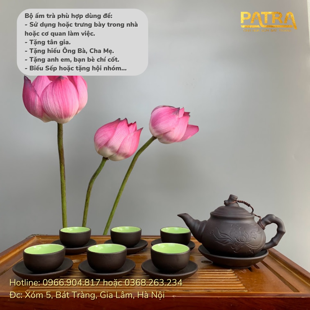 Bộ ấm chén uống trà cao cấp , bộ ấm trà Bát Tràng - trường sa khắc liên đài 3 mẫu