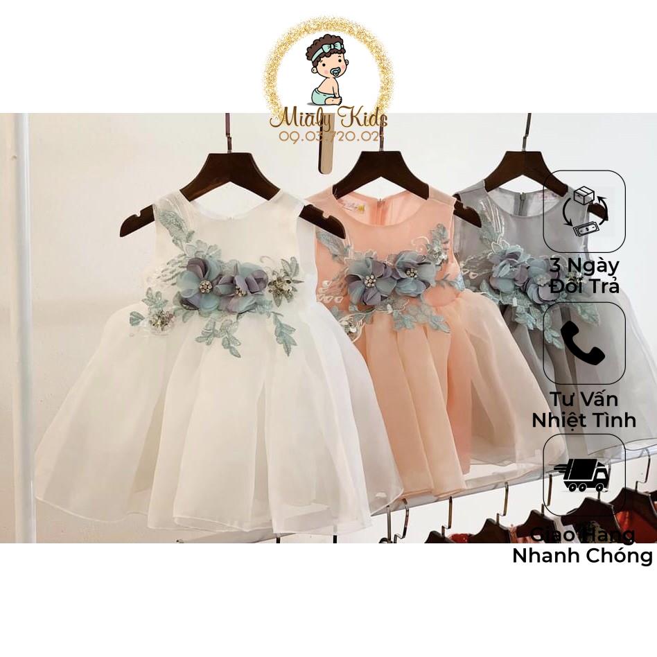 Đầm công chúa bồng bềnh kết hoa xinh cho bé gái (7-24kg) - chất voan nhẹ nhàng điệu đà màu sáng tươi sáng