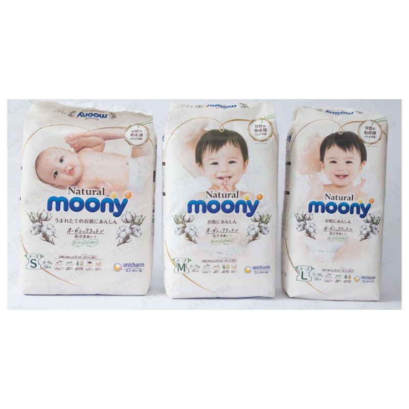 Tã Dán/ Quần Moony Natural siêu cao cấp NB63/ S58/ M46/ L38/ L36/ Xl32