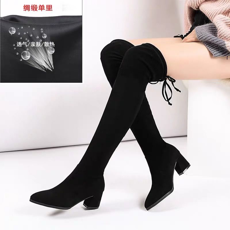 Giày bốt nhung cổ cao thời trang xuân thu 2021 dành cho nữ