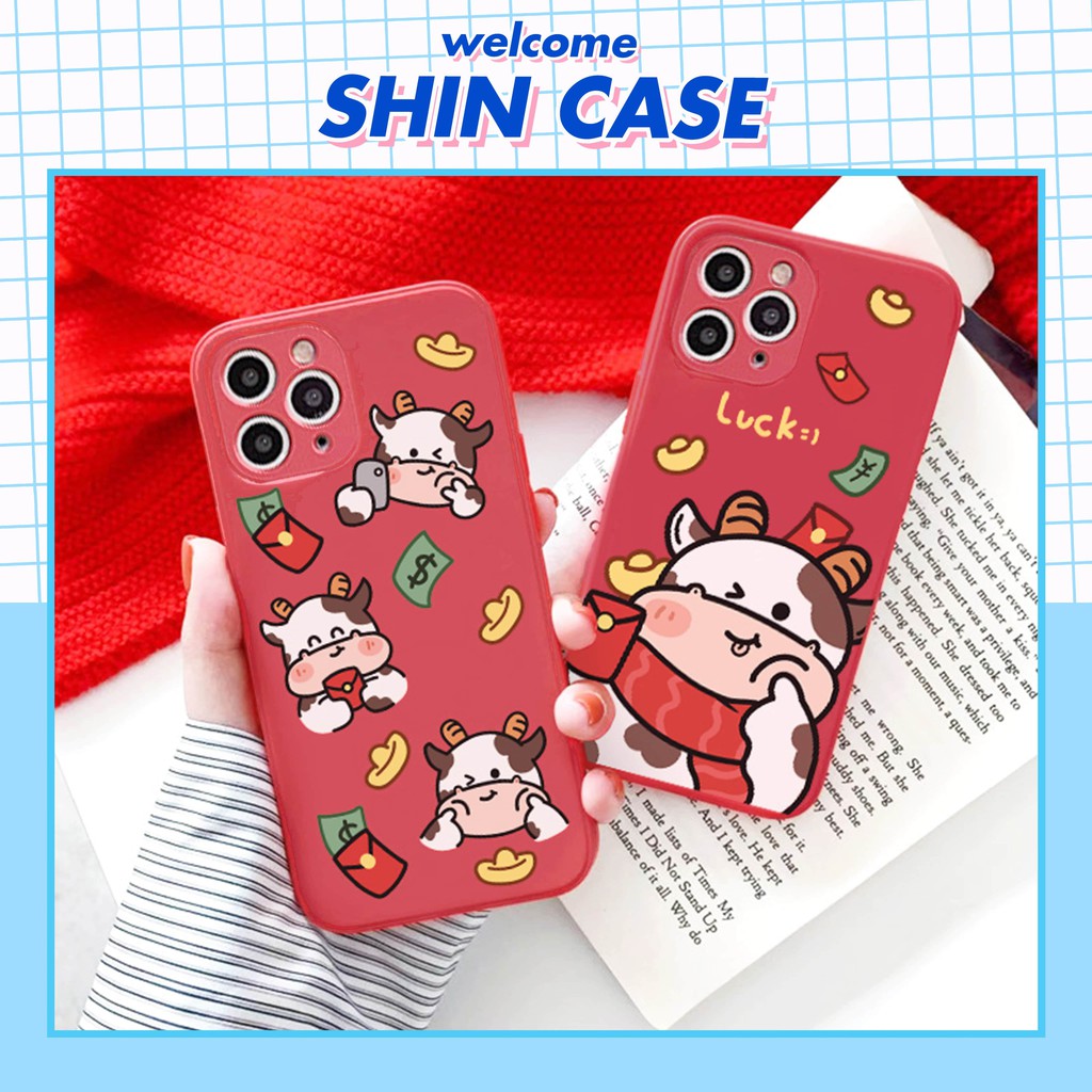Ốp lưng iphone Lucky Cow cạnh vuông 5/5s/6/6plus/6s/6splus/7/7plus/8/8plus/x/xr/xs/11/12/pro/max/plus/promax | BigBuy360 - bigbuy360.vn