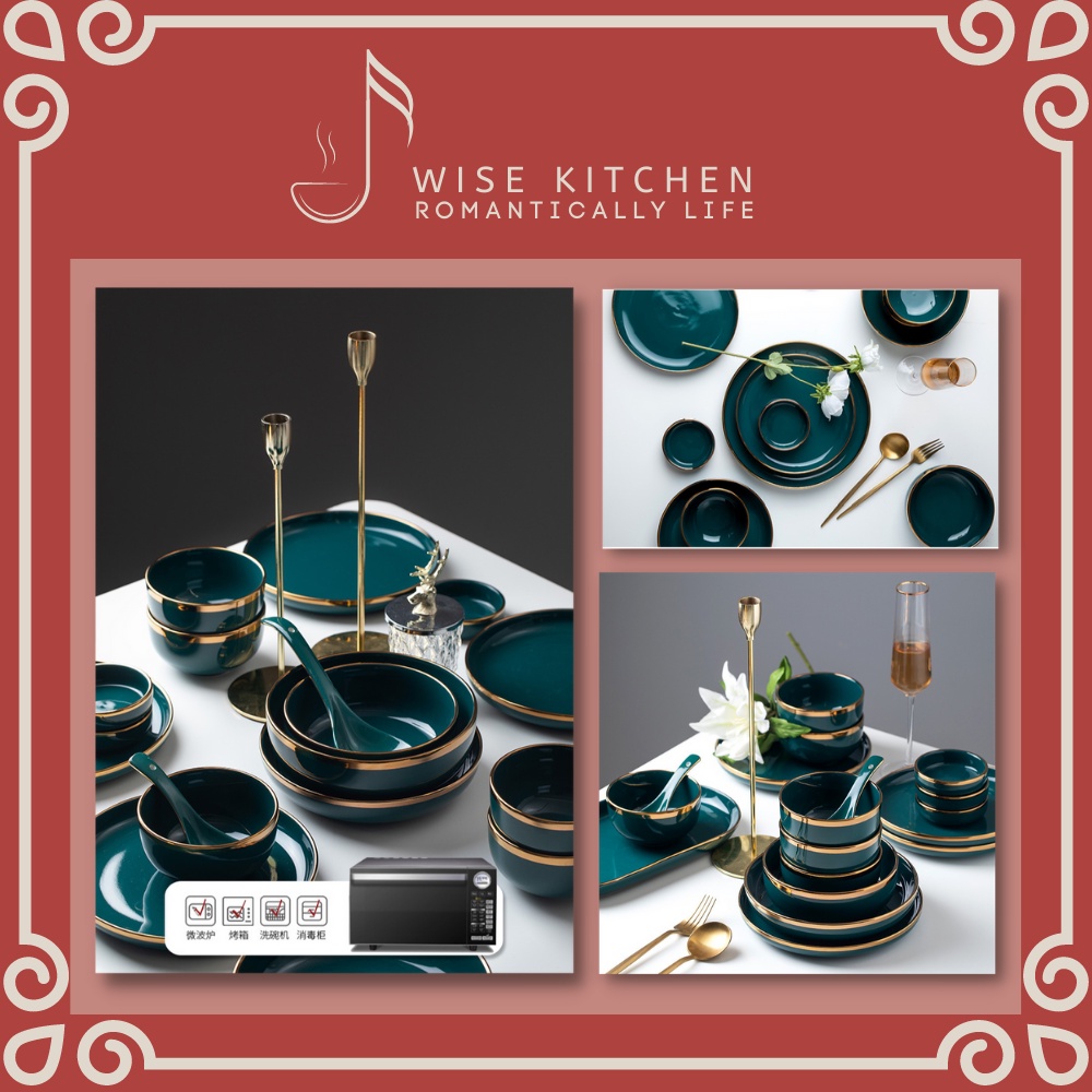 Bộ chén bát màu xanh bóng nhật bản