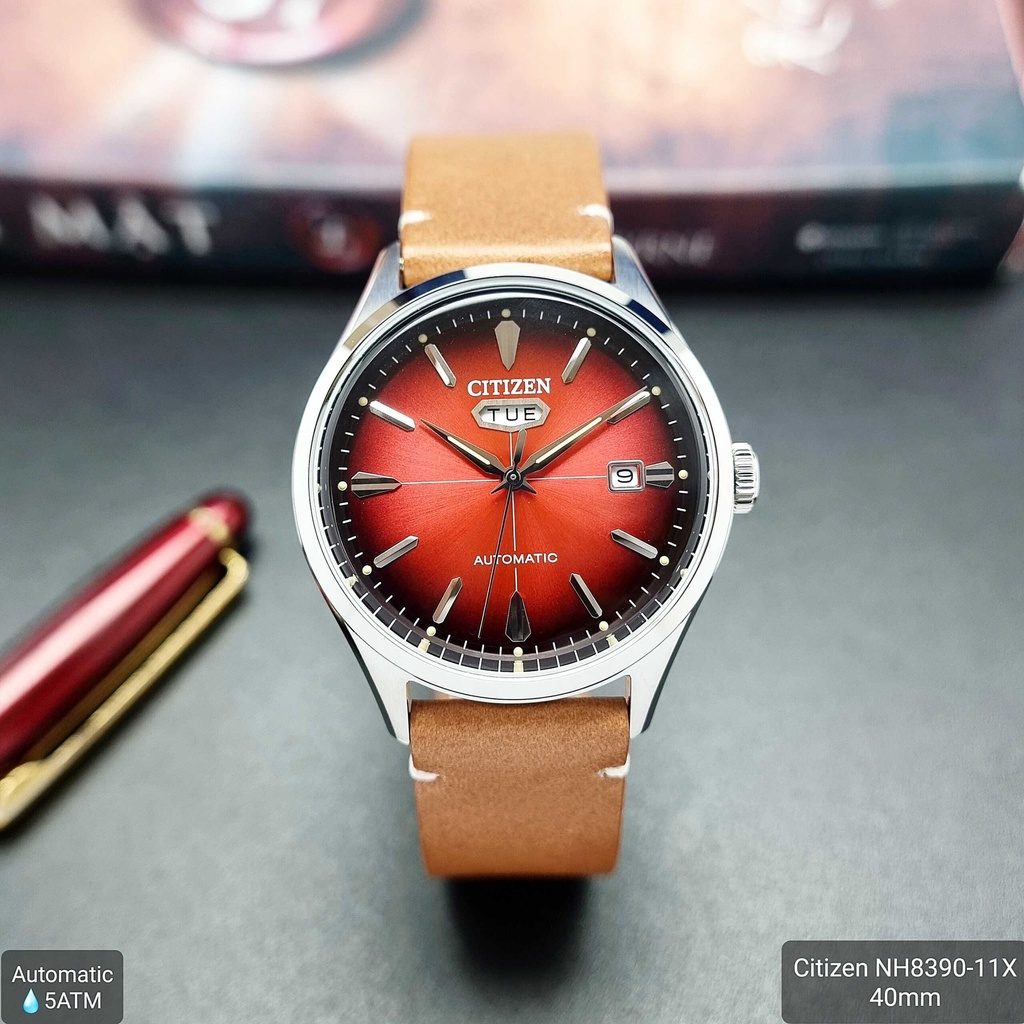 Đồng Hồ Nam Citizen C7 NH8390-11X Automatic Mặt Đỏ Dây Cam Mặt Đỏ