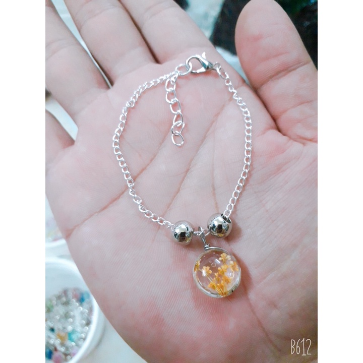 Sỉ 1 set 10 vòng tay hoa khô thật 100% ép thủy tinh