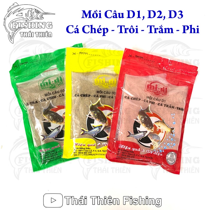 Mồi Câu D1, D2, D3 Cá Chép, Rô Phi, Trắm, Trôi, Tra, Trê, Chim