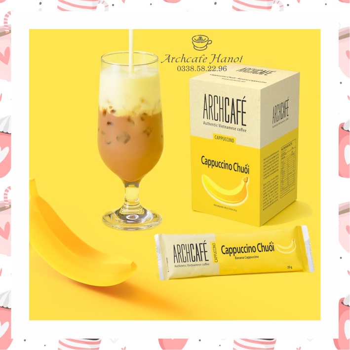 Cà phê Cappuccino Chuối - Cafe hoà tan Archcafé (hộp 12 gói x 20g)