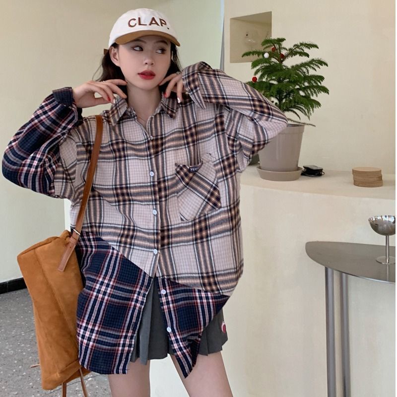 Áo Sơ Mi Nữ Dài Tay Kẻ Sọc Caro Phong Cách Hong Kong Mới
