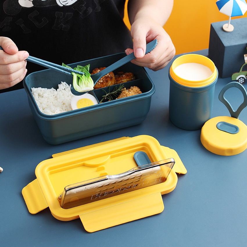 Hộp Đựng Cơm Văn Phòng HAPPYHOUSE84 – Hộp Cơm Giữ Nhiệt LUNCH BOX 3 Ngăn 1400ml – Dùng Được Lò Vi Sóng -An Toàn ,Vệ Sinh