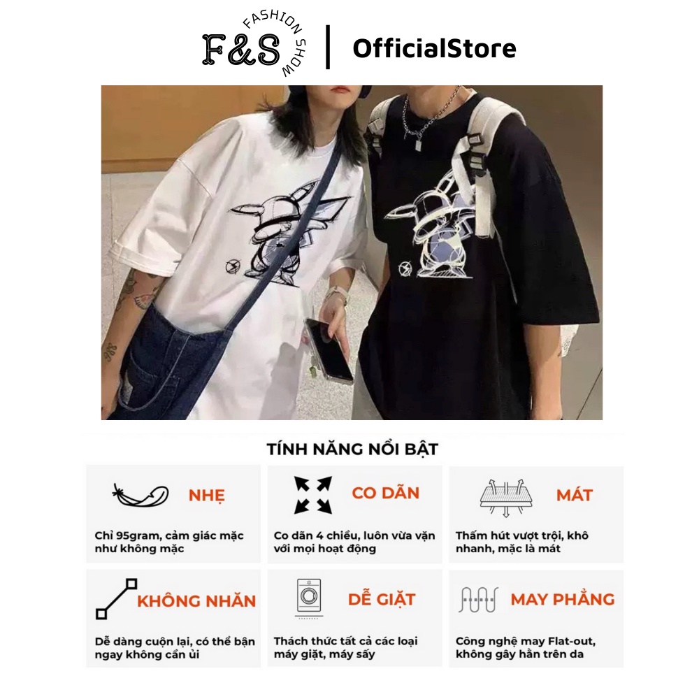 Áo thun tay lỡ unisex form rộng PIKACHU-DAB- Áo phông F&S nam nữ, cặp đôi phong cách hàn quốc