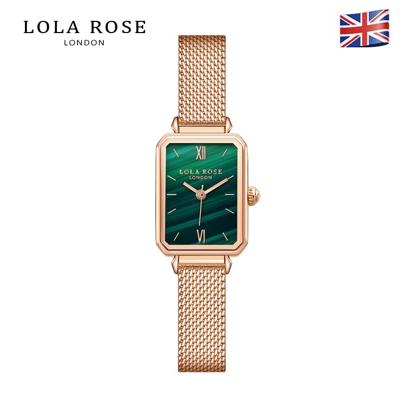 Đồng hồ nữ Lolarose dây kim loại mặt chữ nhật 22x27mm đá bảo thạch xanh thumbnail