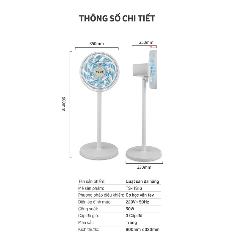 Quạt đứng TSUKI -2 Lớp cánh quạt dây đồng- Hàng phân phối chính hãng bảo hành 12 tháng.