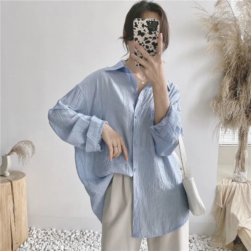 Áo Áo kiểu xếp nếp dáng rộng thoáng khí chống nắng hợp thời trang