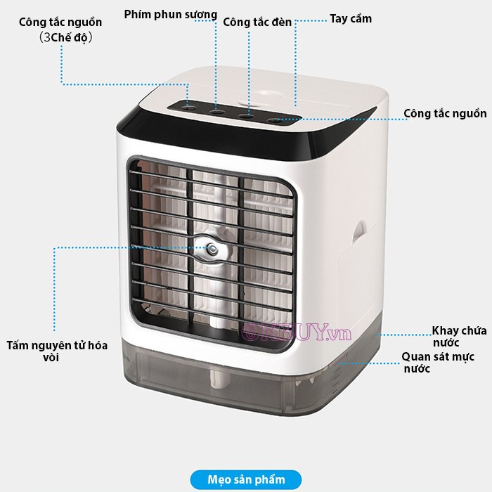 Quạt Hơi Nước Mini Để Bàn Gutek Air-8 3 Tốc Độ Gió Điều Hòa Không Khí Có Phun Sương Dùng Được Tinh Dầu Dung Tích 480ml