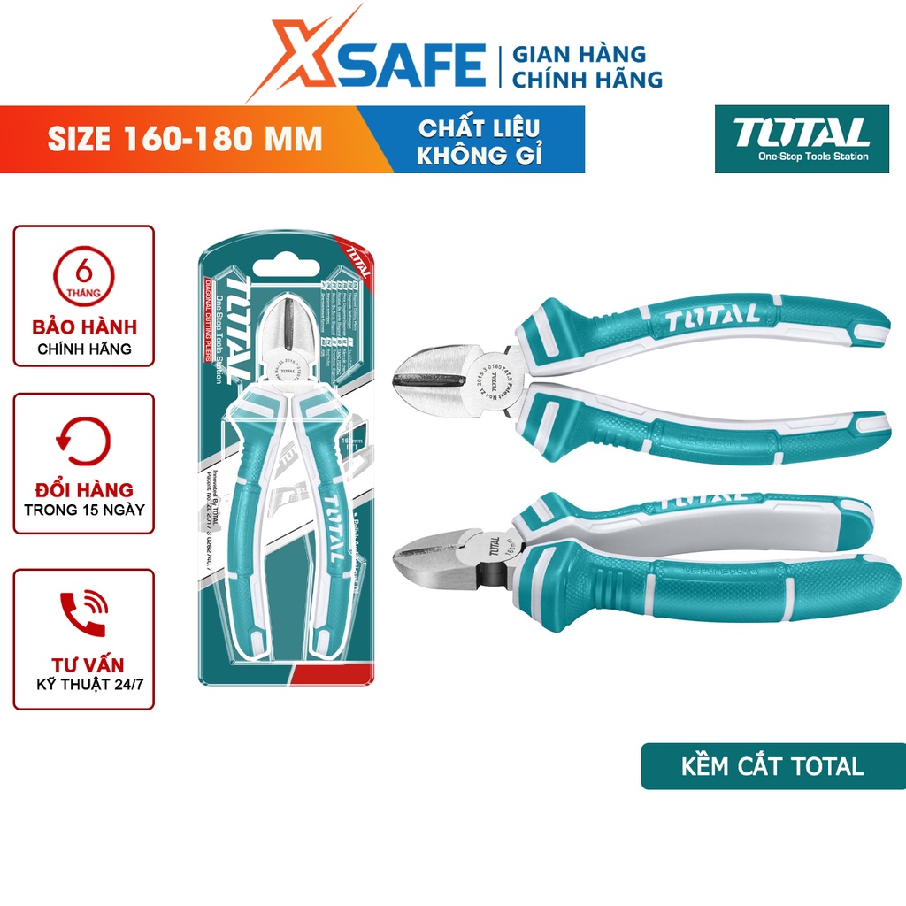Kềm cắt TOTAL 2 size 6-7 inch, đầu kềm đánh bóng chống gỉ, tay cầm cao su hạn chế trơn trượt - chính hãng