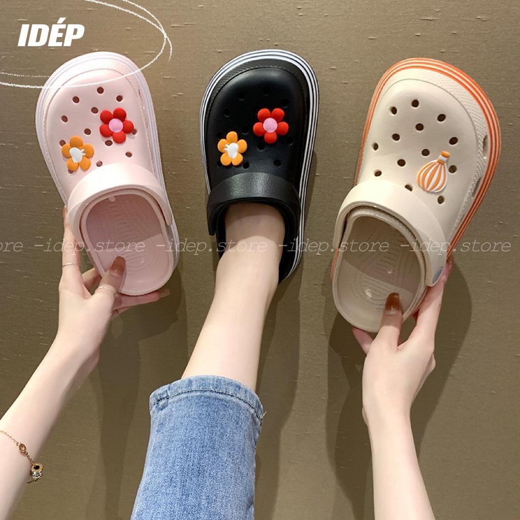 Dép sục y tá, dép cross sandal đế cao 4cm siêu nhẹ đi mưa chống trượt TẶNG KÈM 10 Jibbitz sticker - SL057