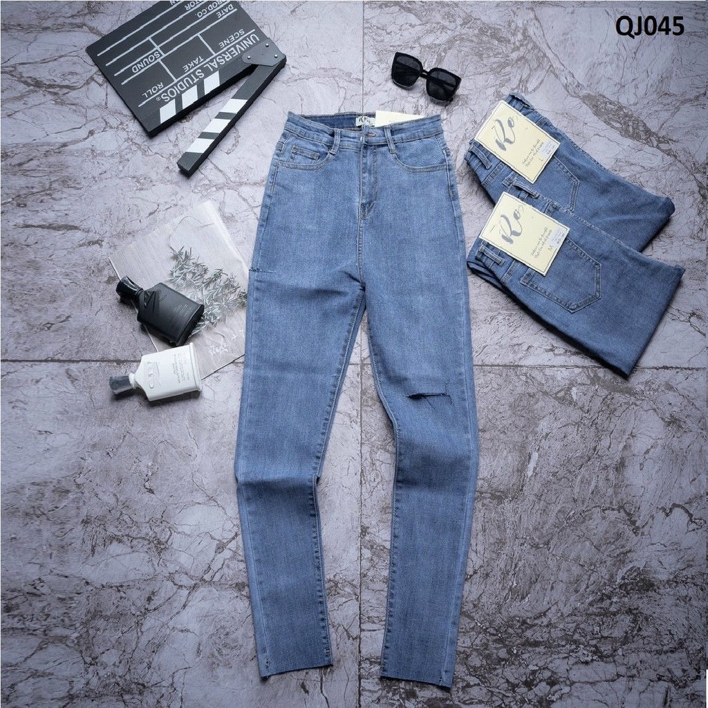 Quần jeans skinny rách gối lưng cao QJ045