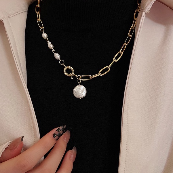 Vòng cổ Kim Loại Đính Ngọc Trai Phong Cách Baroque Cổ Điển Dành Cho Nữ