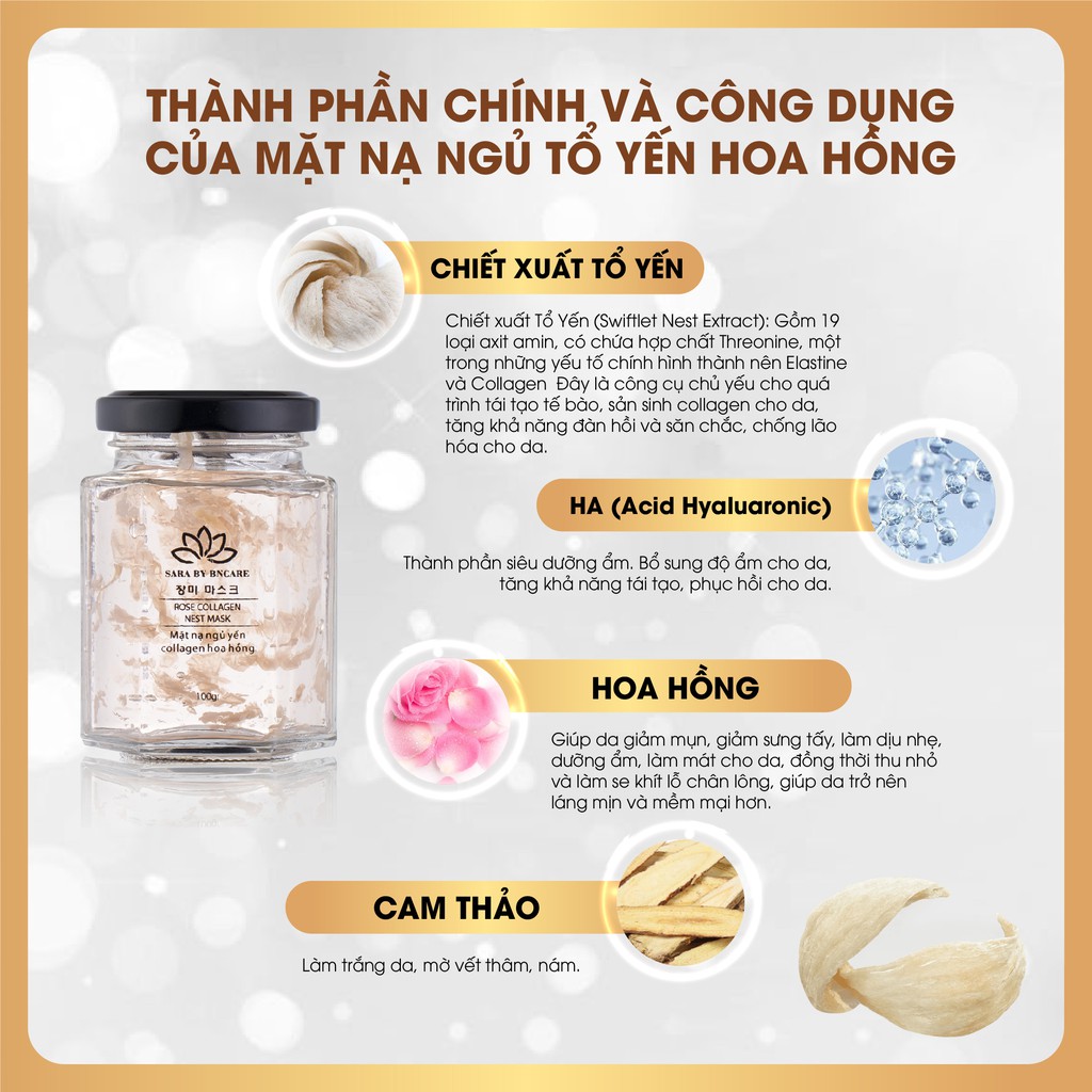 Mặt nạ Ngủ Tổ Yến Tinh Chất Hoa Hồng trắng da, mờ thâm, thải độc, dịu dị ứng, se lỗ chân lông | BigBuy360 - bigbuy360.vn