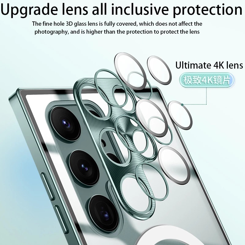 Ôp Điện Thoại Hợp Kim Nhôm Mặt Kính Trong Suốt Siêu Mỏng Hít Nam Châm Cho samsung s24 s23 s22 series s22 Ốp